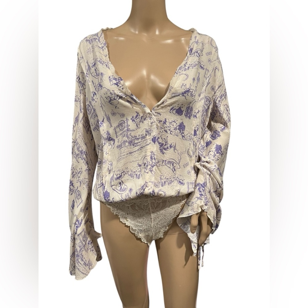 NWOT Free People Intimately Everything Rosy Bodysuit Fram western print size S
